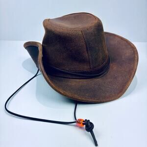 Minnetonka Aussie Hat Brown Leather Western Cowboy Hat Medium